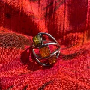 Vintage 925 Sterling Silver Amber Ring Size 9